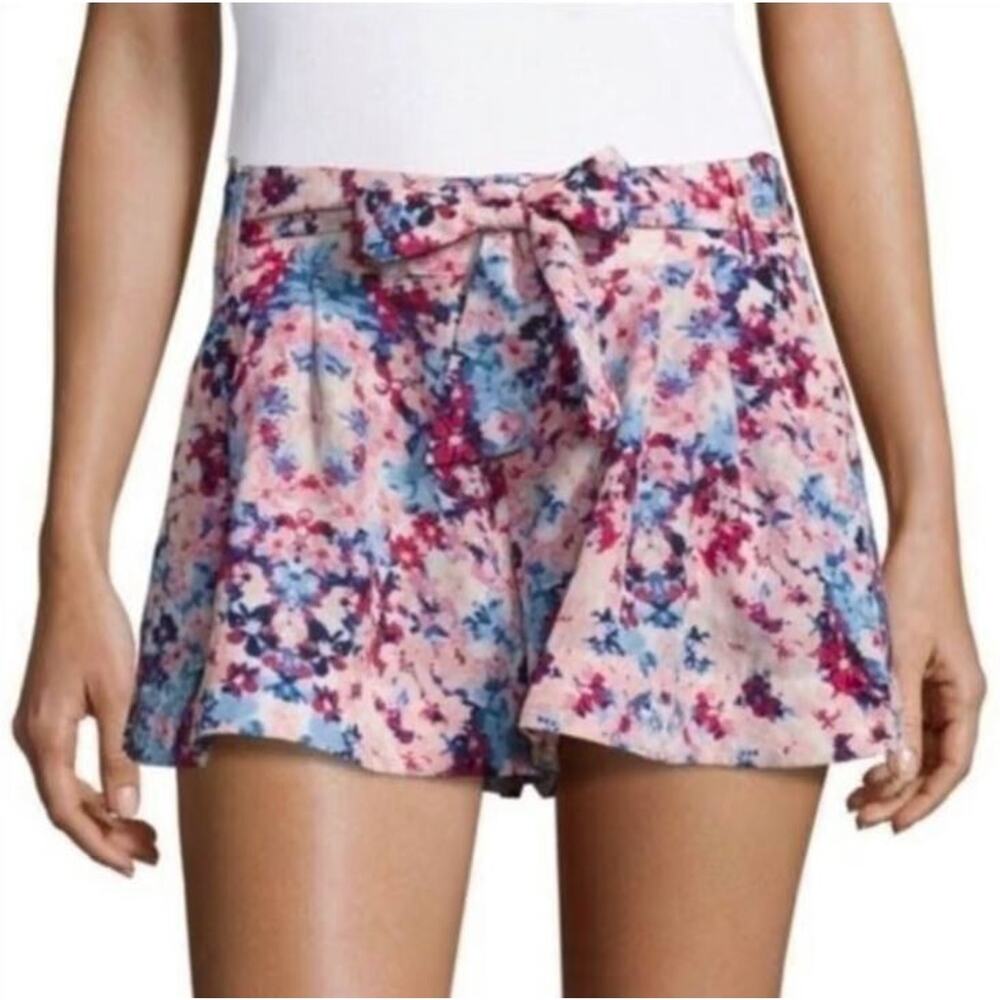 Parker Viola Silky Polyester Pleated‎ Floral Flare Shorts in Multi Large $198